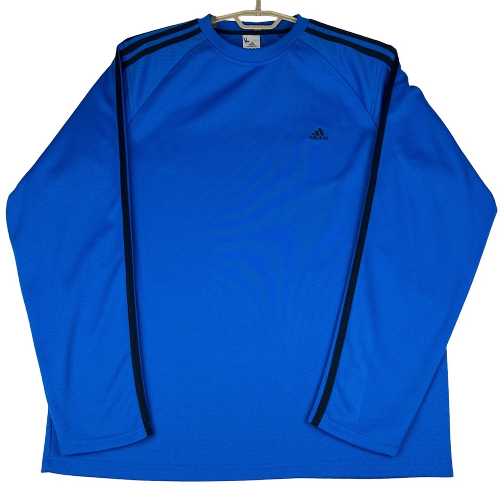 Adidas Long Sleeve Shirt Mens XL Blue 3-Stripe Performance Training Crew Neck
